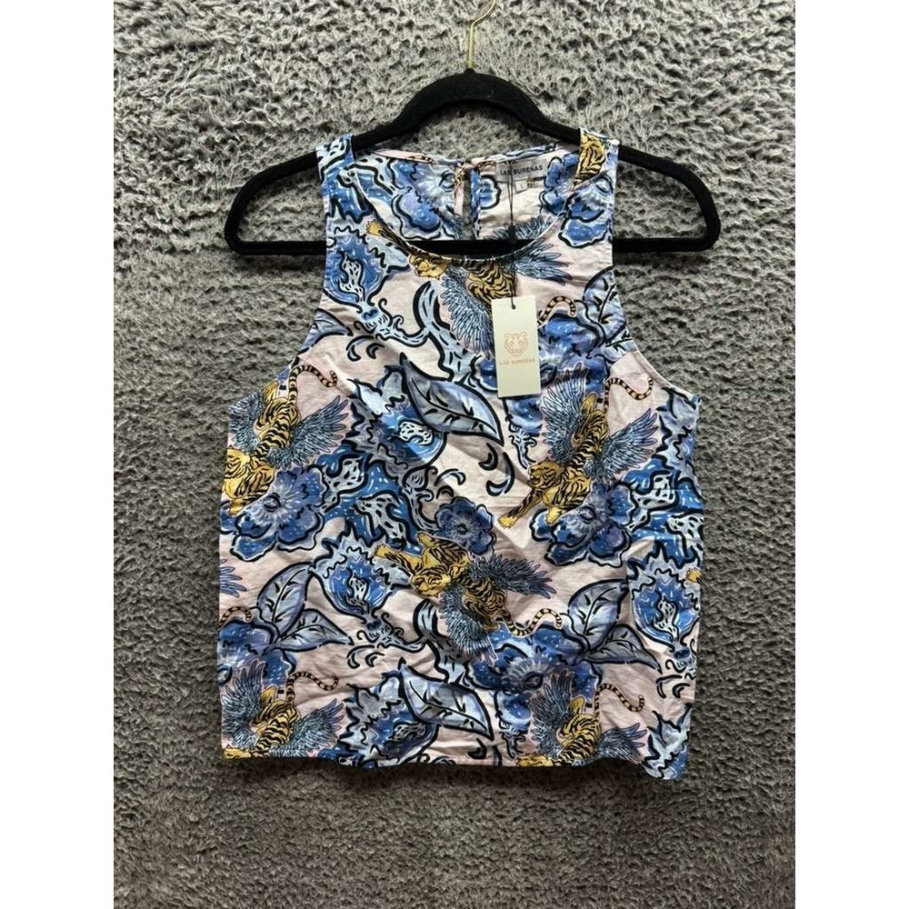 NWT Las Sureñas Flying Tiger Linen-Cotton Sleeveless Top Multicolor Women Size L